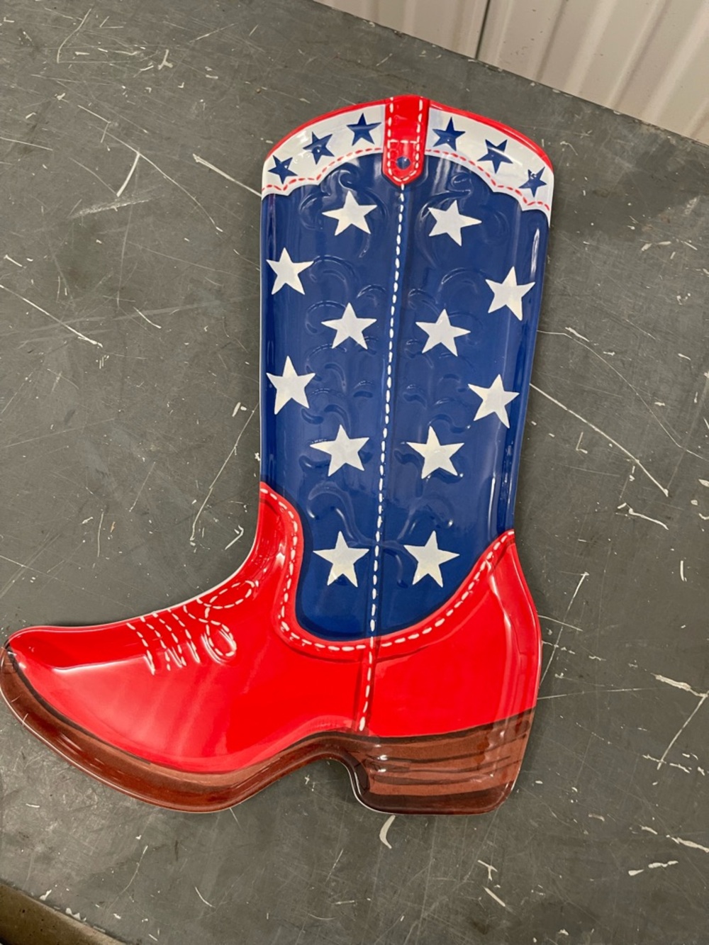 melamine red white and blue cowboy boot shaped serving platter- Brand new!